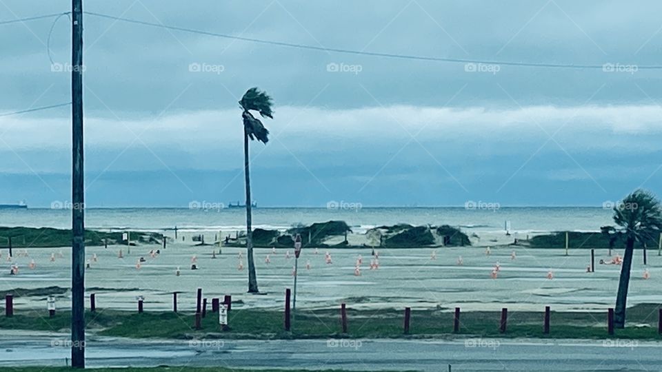 The End of I45 south, Gulf Of Mexico ,Stewart Beach Ships in Distance West Anchorage. 
