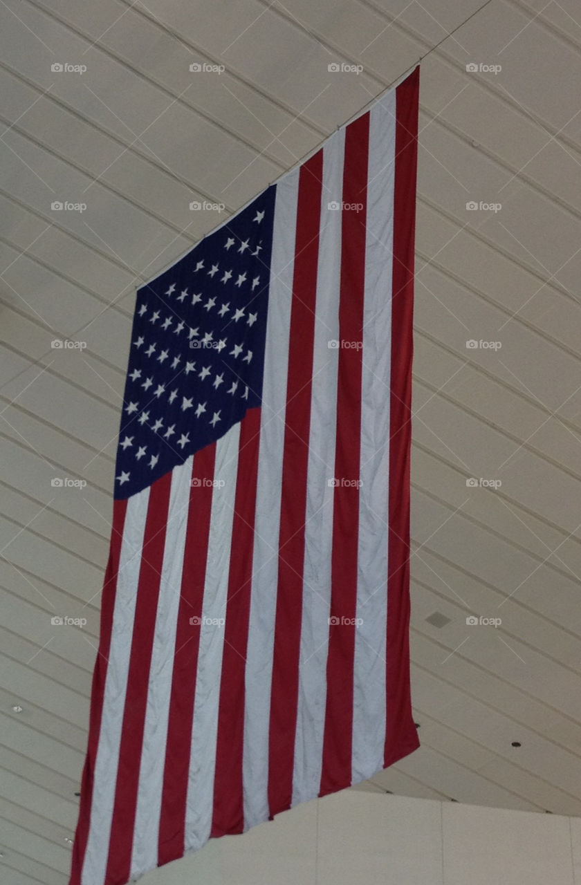 US flag at ferry terminal