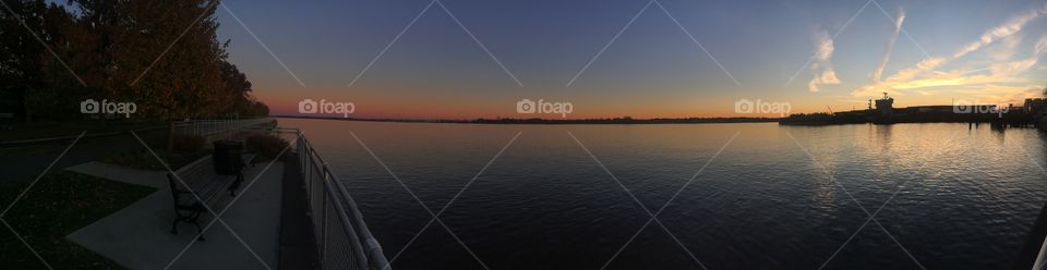 Panorama sunset view over the waterfront 
