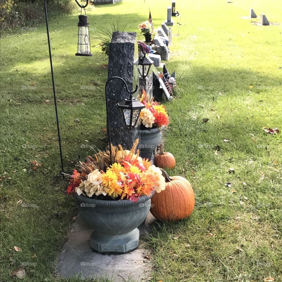 A visit to the cemetery in the autumn season 