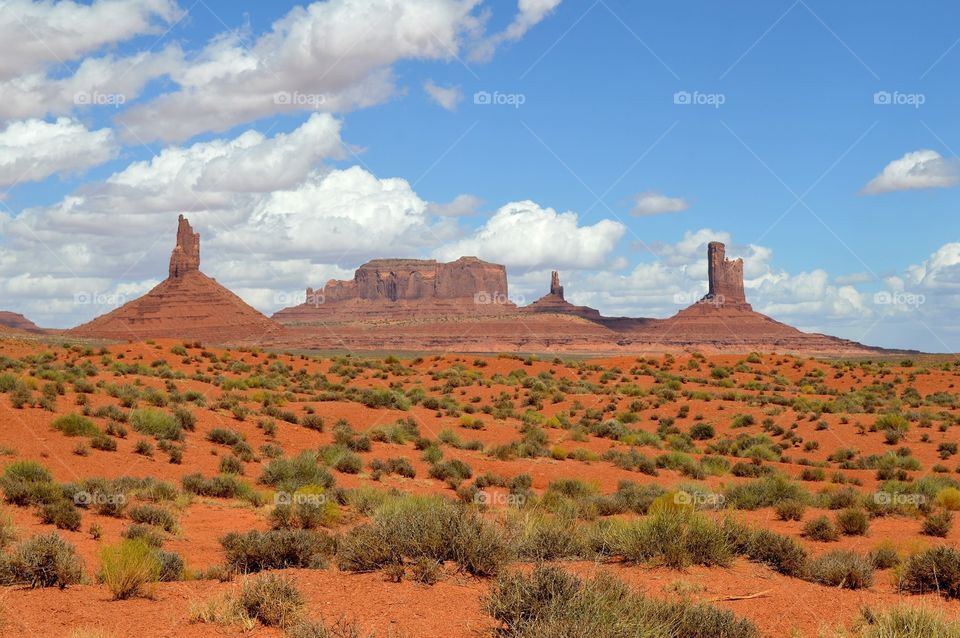This view of Monument Valley looks northwest toward Utah from West Mitten Butte in Arizona on the Navajo Nation. 