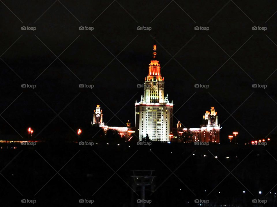 Night Moscow.  State University named after M.V. Lomonosov (MSU)
