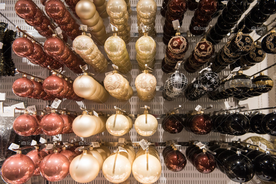 Christmas decorations and ornaments in a store in Sweden.