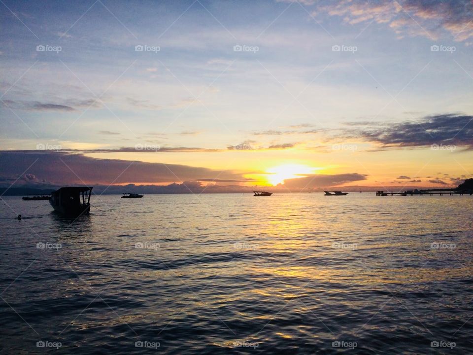 Sunset over the sea in Bunaken Indonesia 
