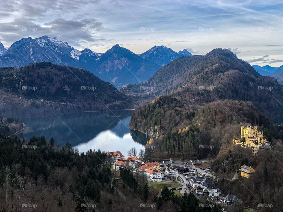 Bavarian landscape, old castles and mountains 