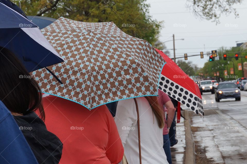 Colorful umbrellas. It's raining