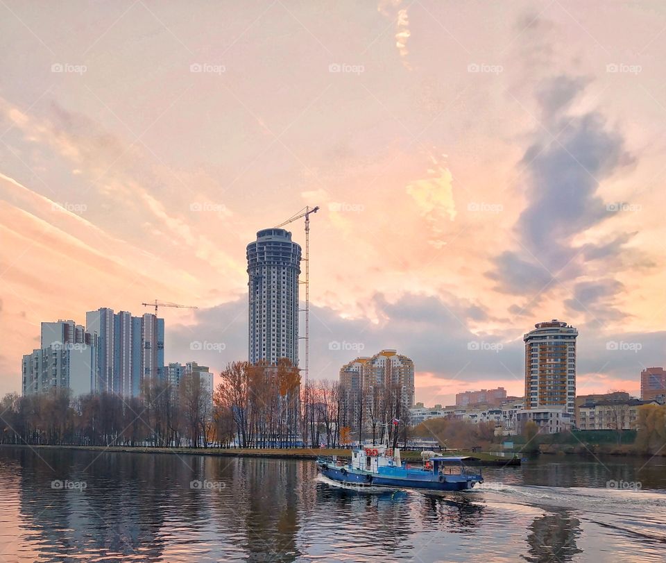 Sunset over the city.