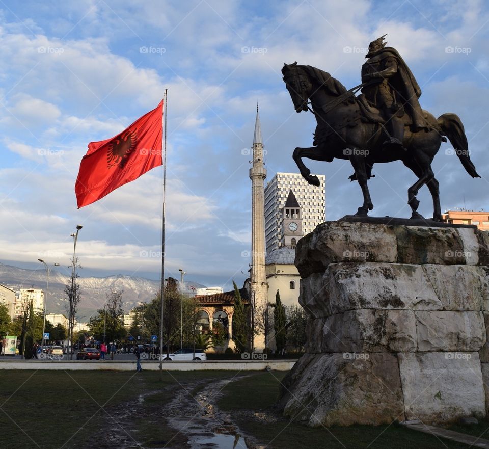 Skanderbeg statue in Tirana