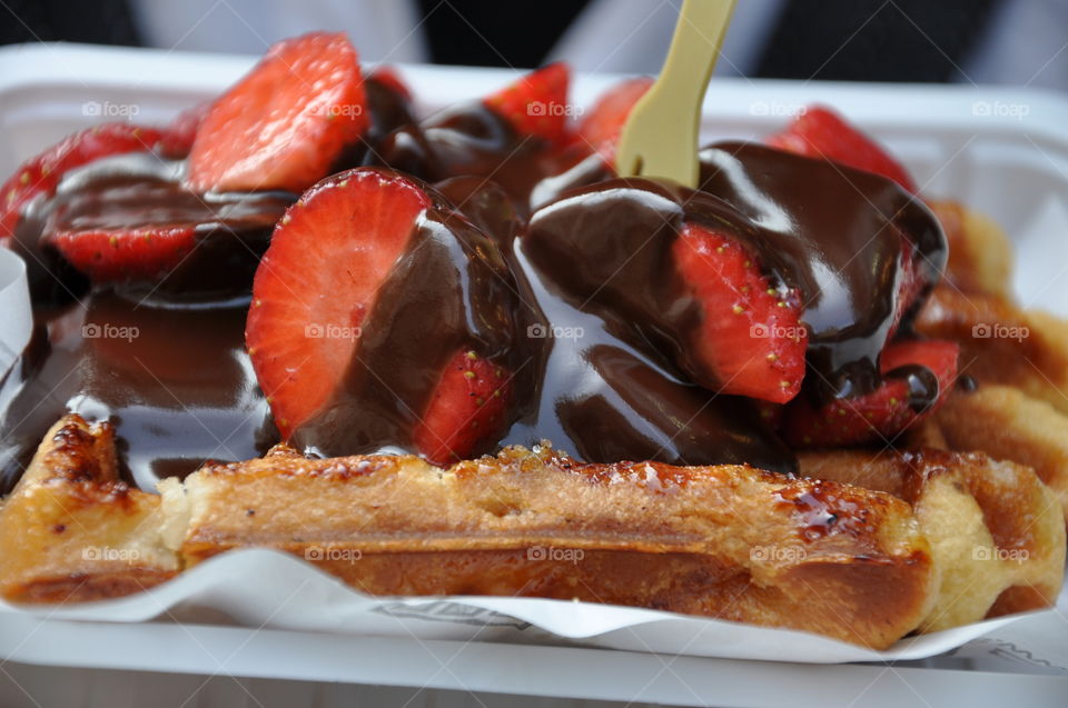 Chocolate on waffle