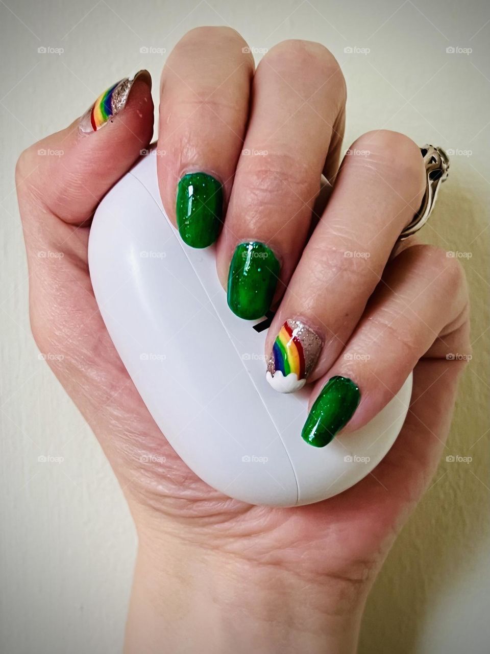 My lucky rainbow St. Patrick’s Day gel nail art manicure 