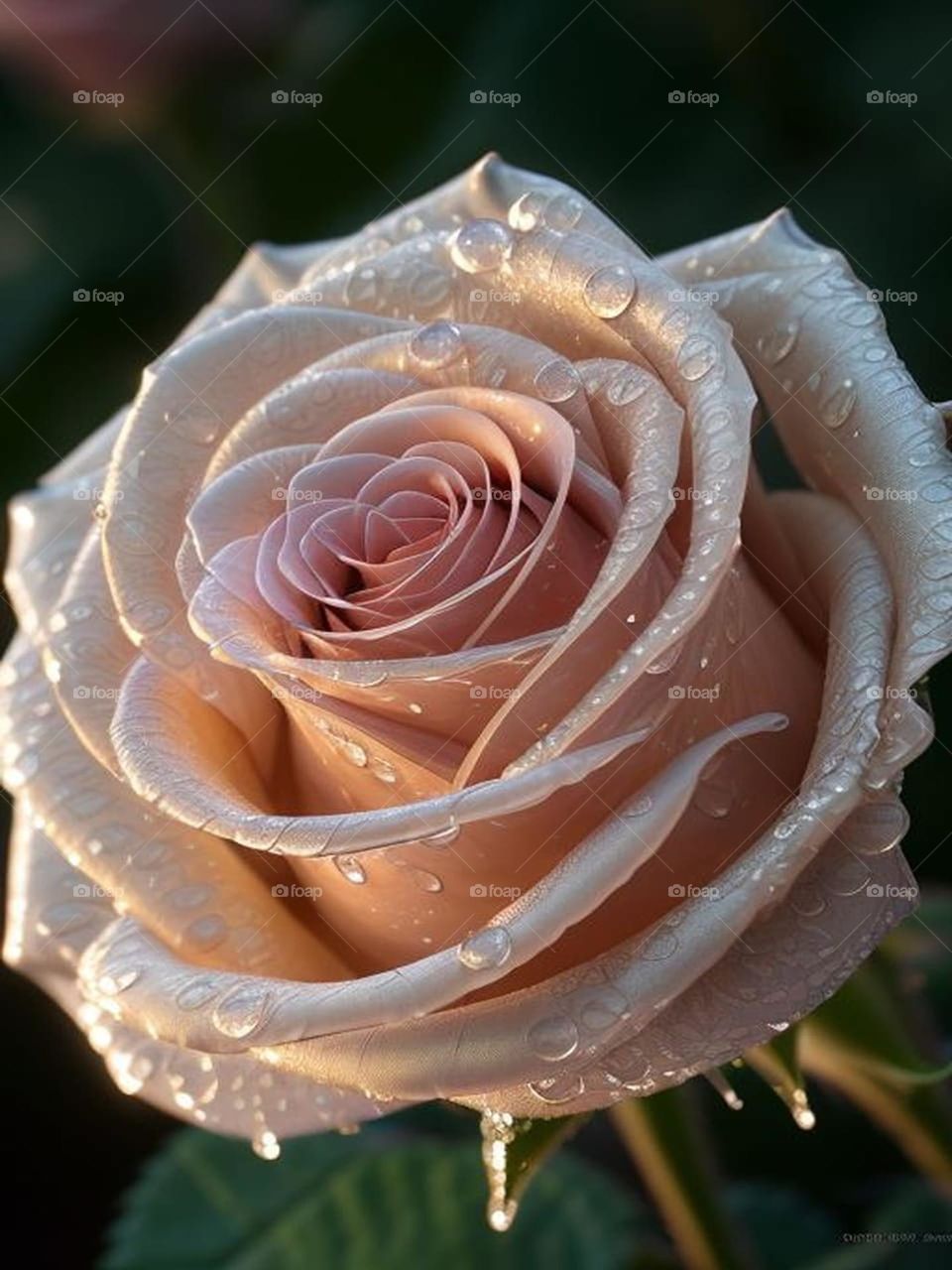 Beautiful pink rose wet with dew drops