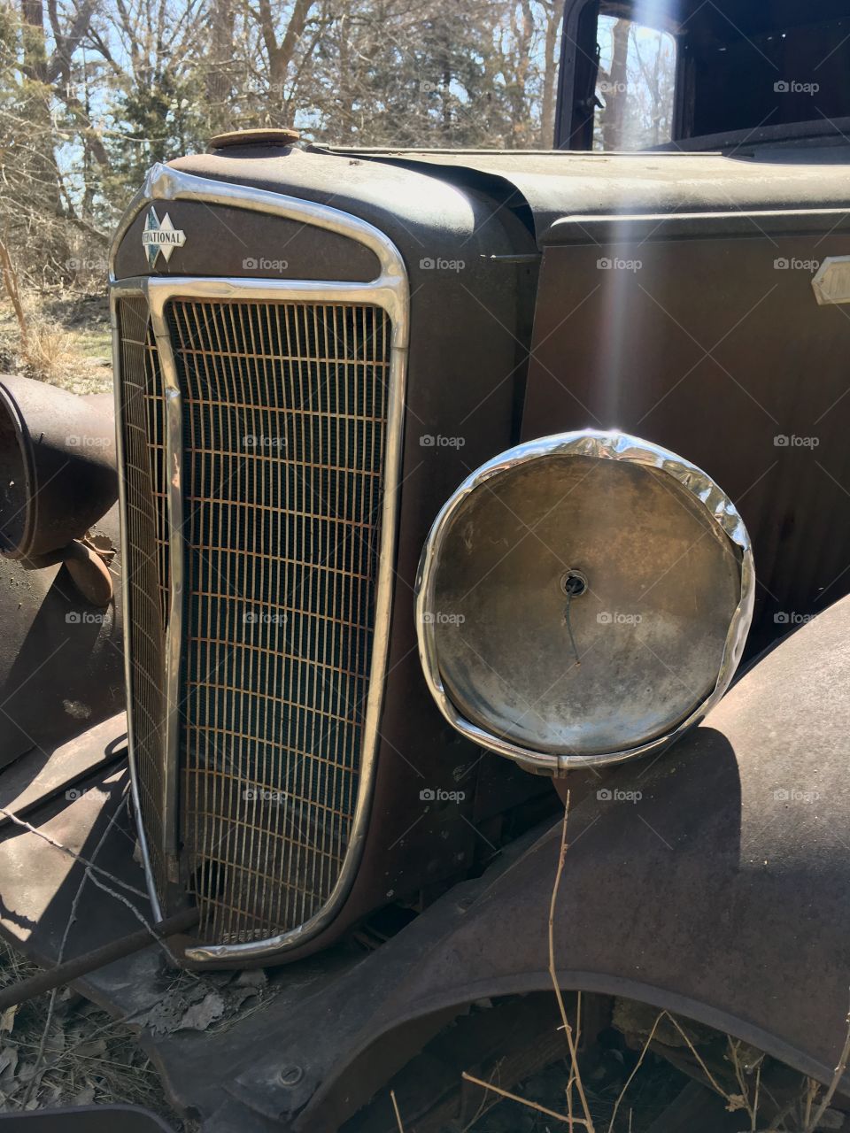 Front grill & headlight of a vintage International truck