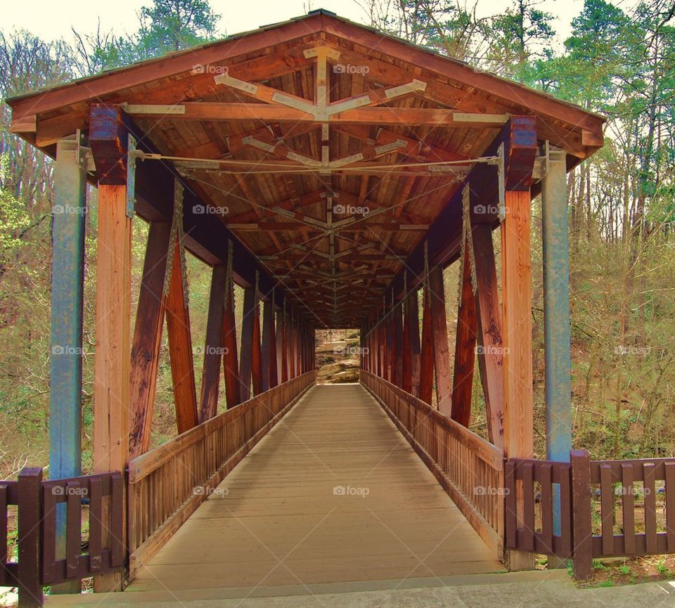 Walkway bridge over river