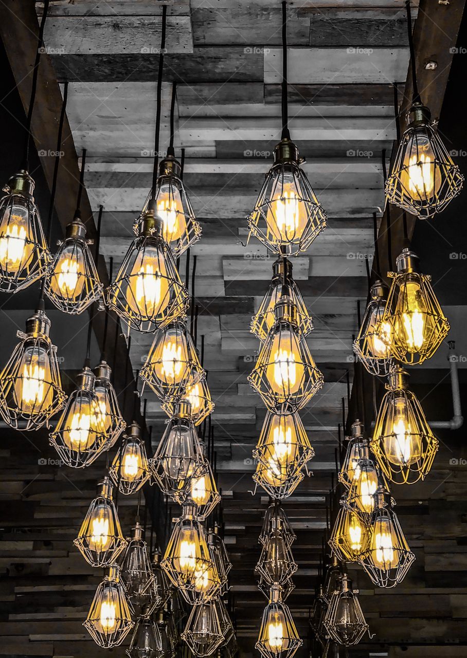 Glowing lights in a dark room