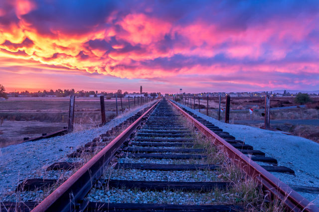 Dramatic sunset over railroad

