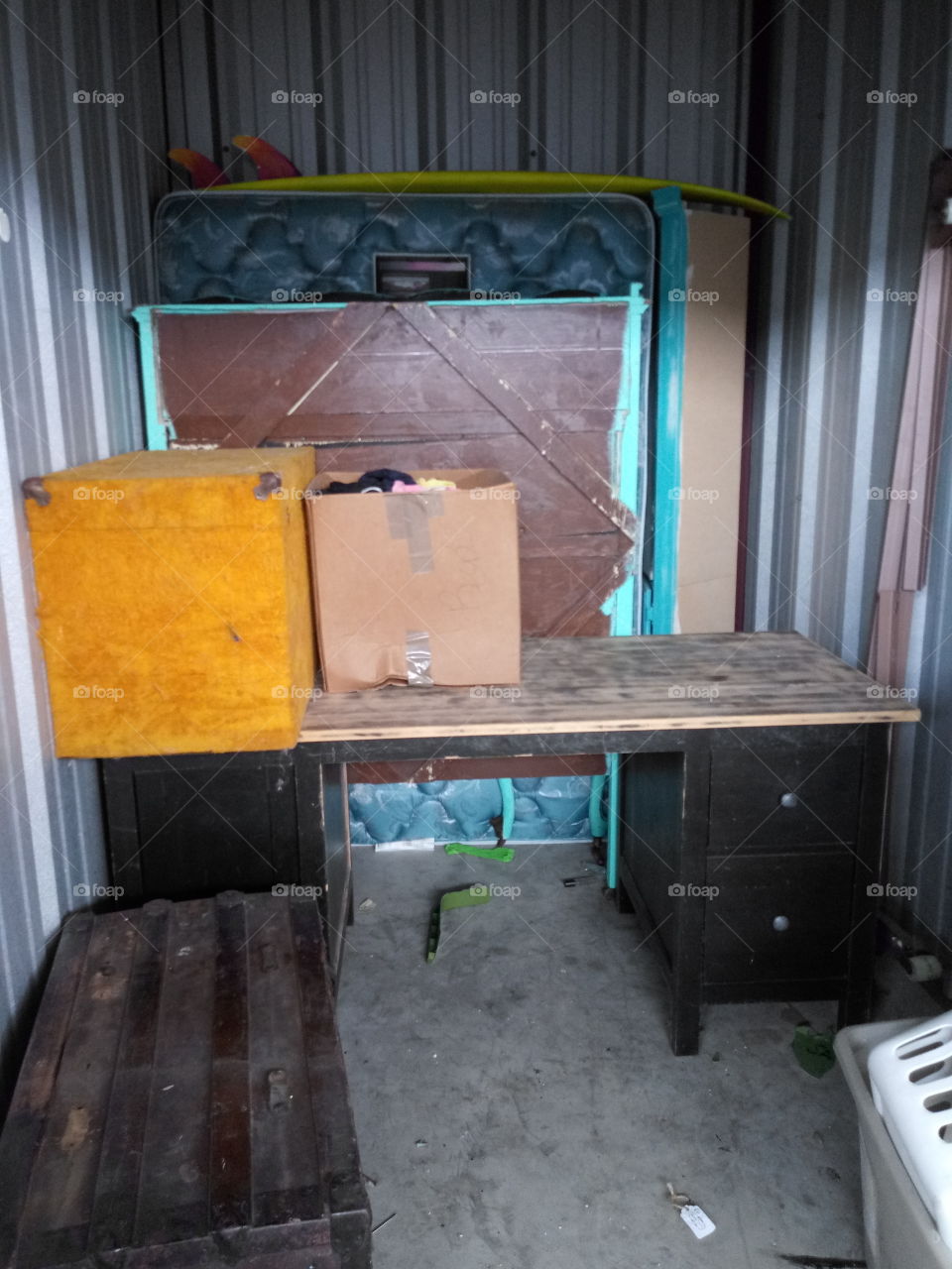 a person's belongings packed away in a storage unit.