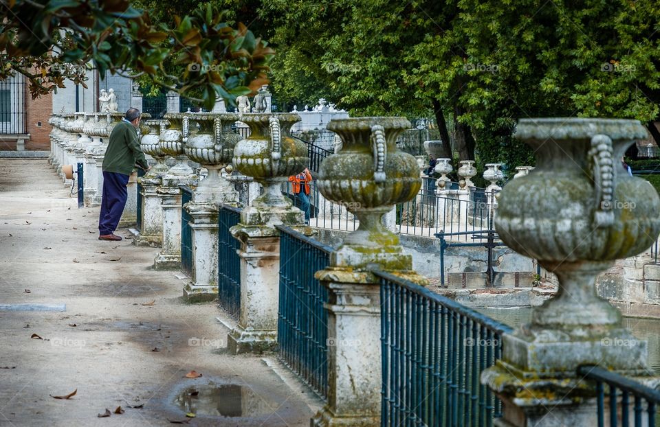 A man contemplates the garden of the royal palace of Aranjuez 