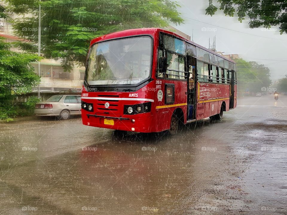 City bus in the rainy season 
