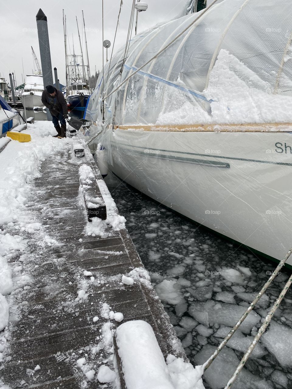Winter cover in tact after first snowfall 