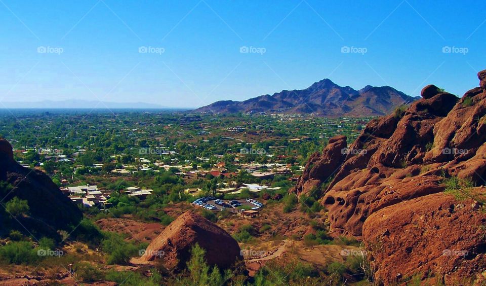 A view from high atop the Camelback Mountain in Scottsdale, Arizona