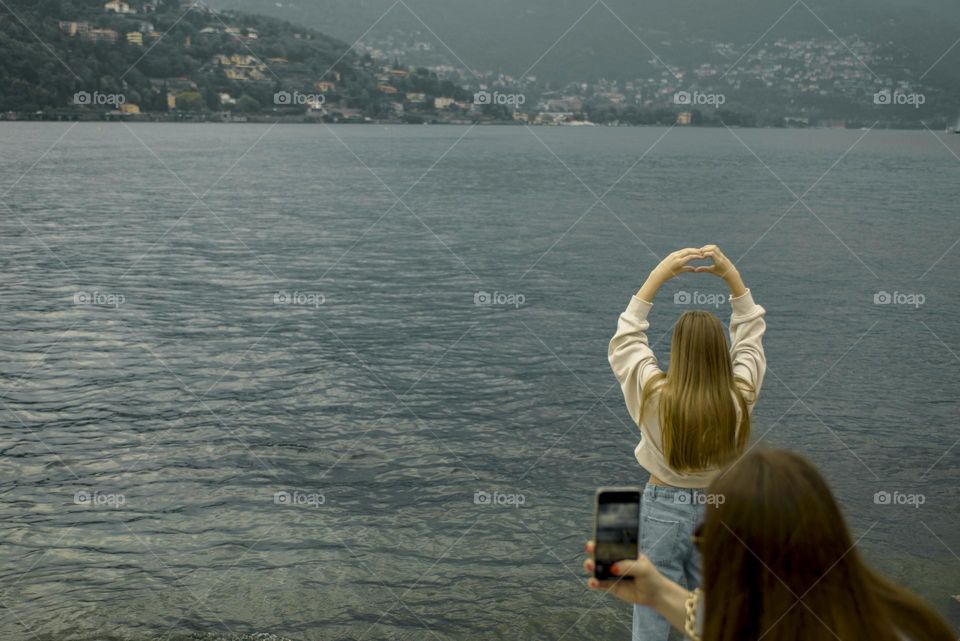 Girl near the lake.  Como, Italy