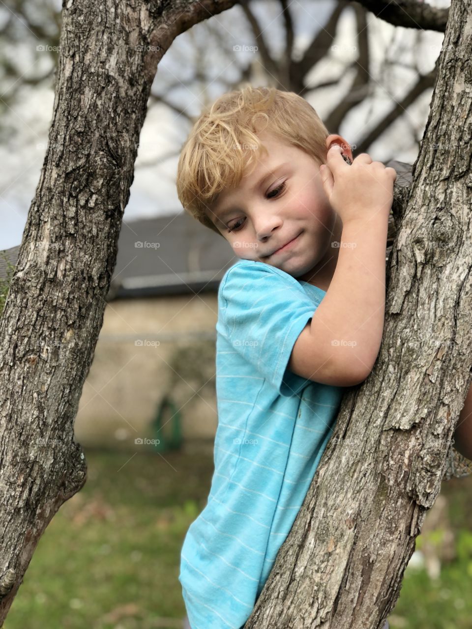 My nephew in our pear tree