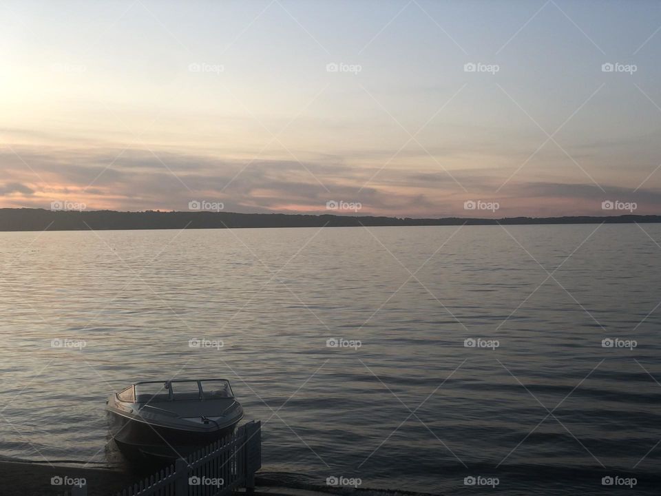 Boat on Lake in Michigan Evening 