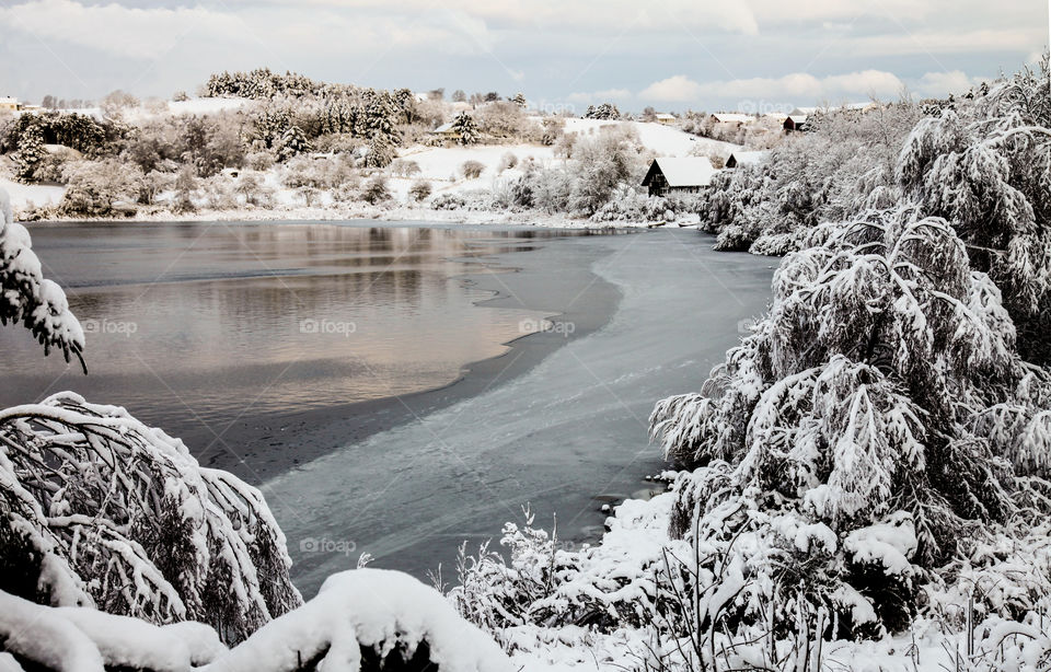 Scenic view of lake during winter