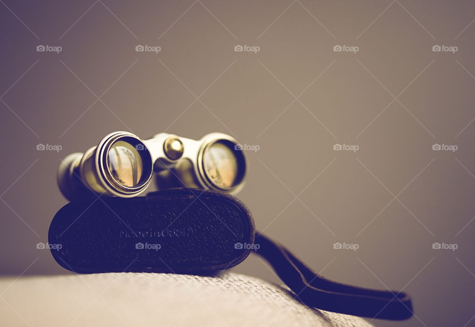 Binoculars, pastel colour,leather case