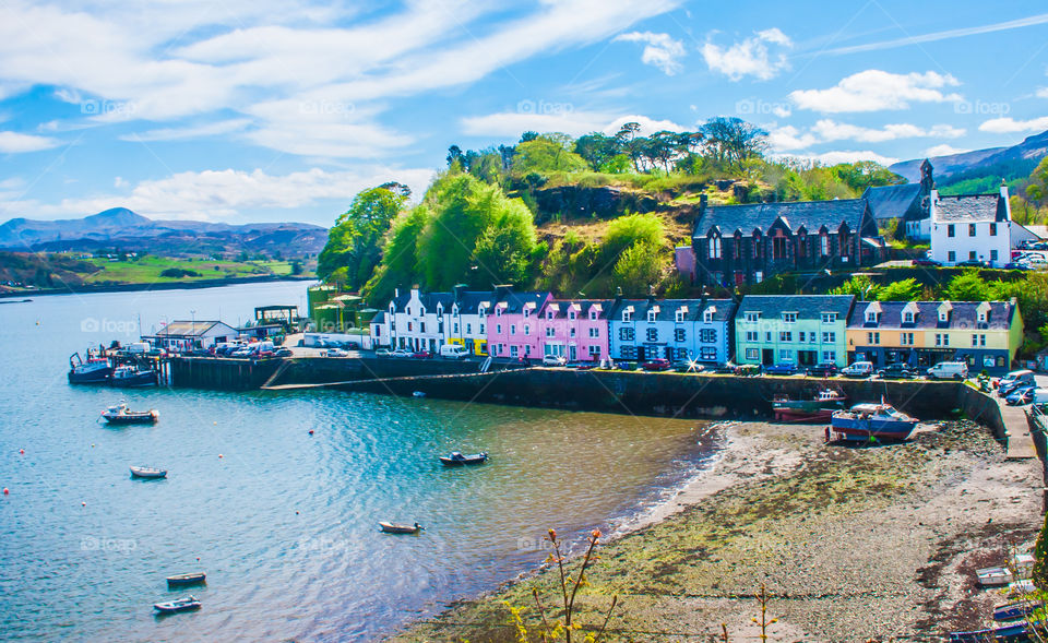 Colourful cottages along the harbour at Portree, Isle of Skye, Scotland