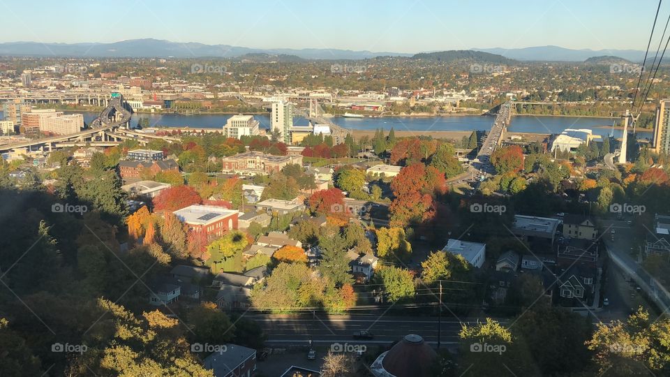 Beautiful view from the Portland aerial tram on a bright fall day. 