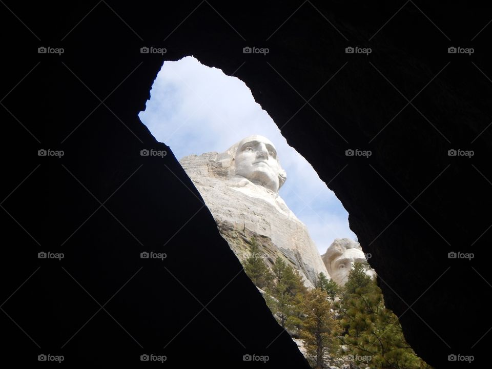 Unique view of George Washington on Mount Rushmore