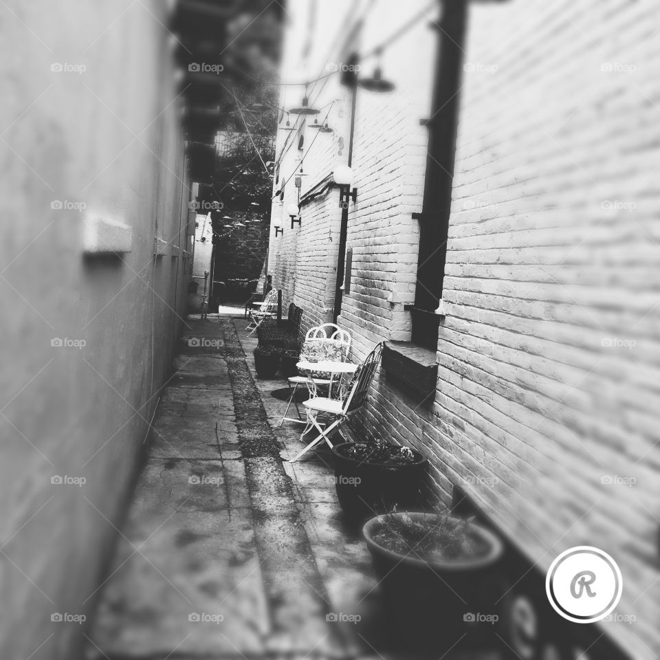 Black and white brick alley 
