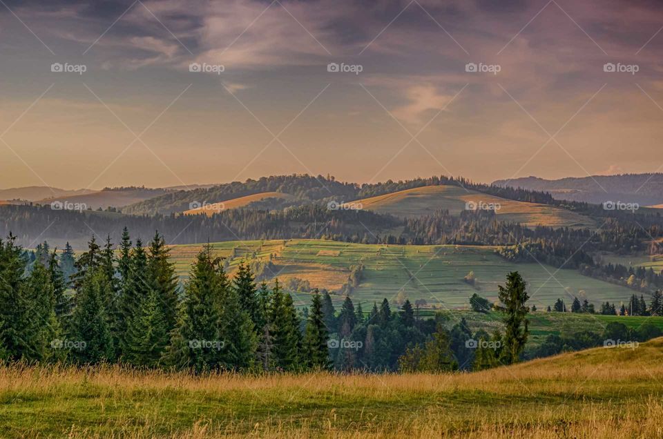 Ukrainian Carpathian Mountains during sunset