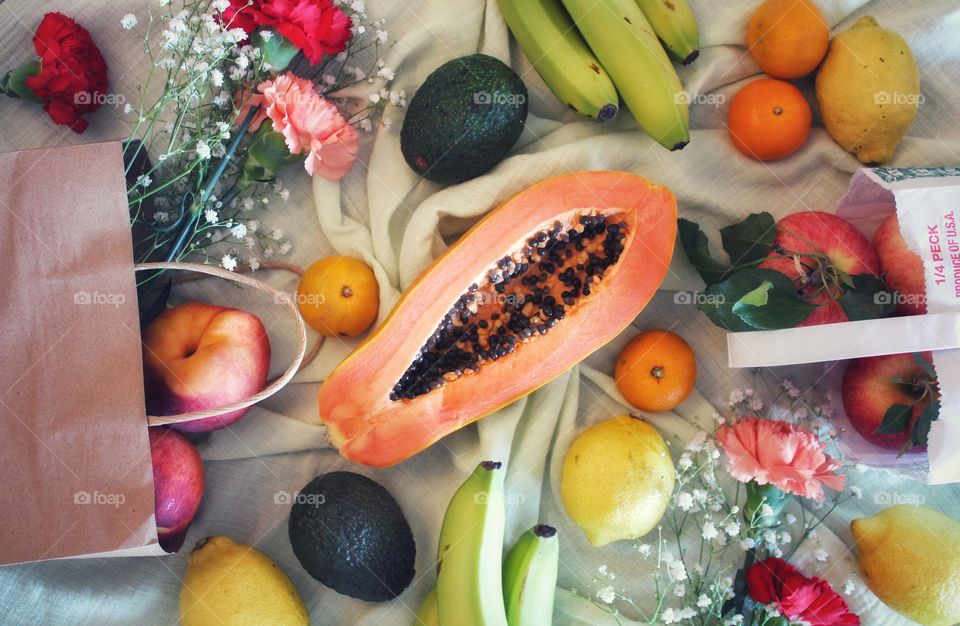 fruit and flowers arrangement