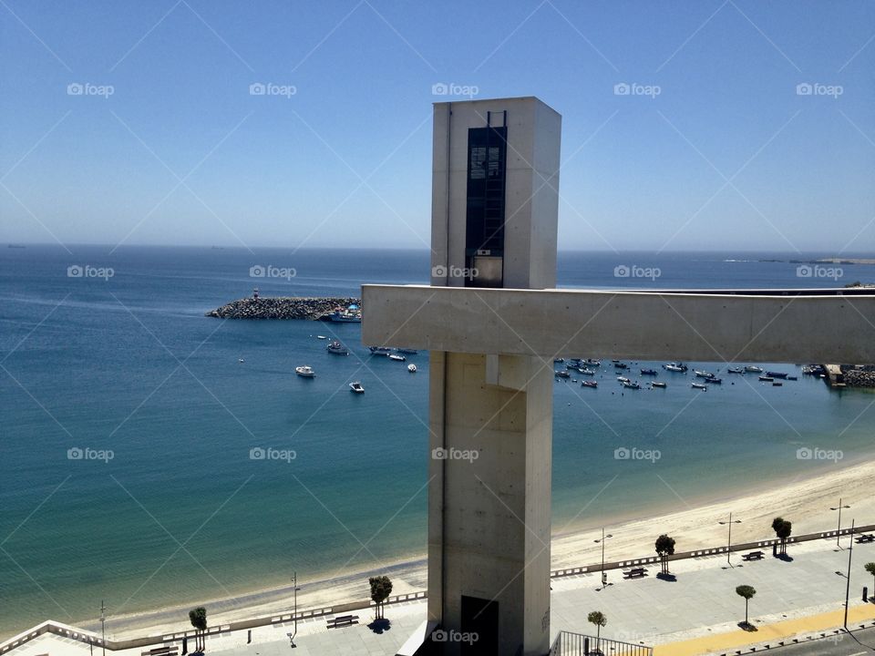 elevator that takes people from the upper city to the beach.  Sines, Portugal