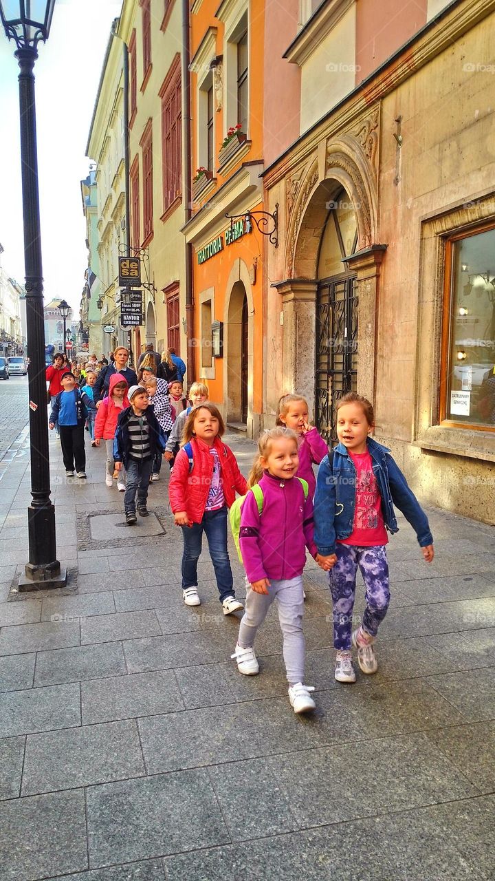 Children walking on street