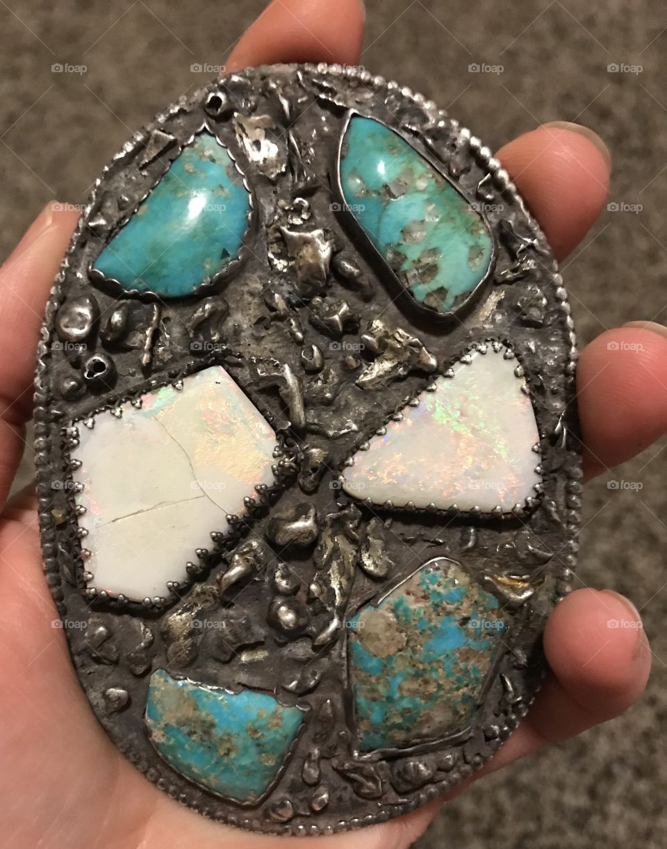 Opal and turquoise gemstone silver belt 