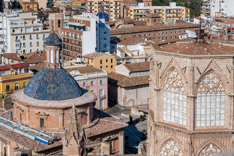 Blue-tiled rooftop of St. Thomas and St. Philip Church. Valencia. Spain. Iglesia de Santo Tomás y San Felipe Neri.