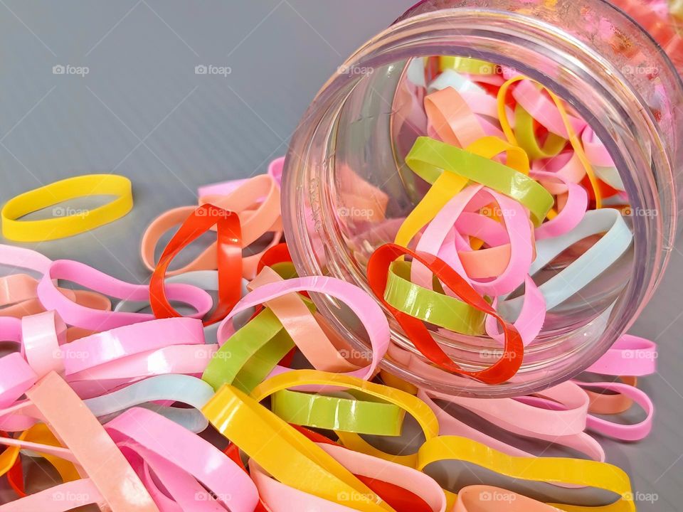 Cclose view of colorful rubber bands.