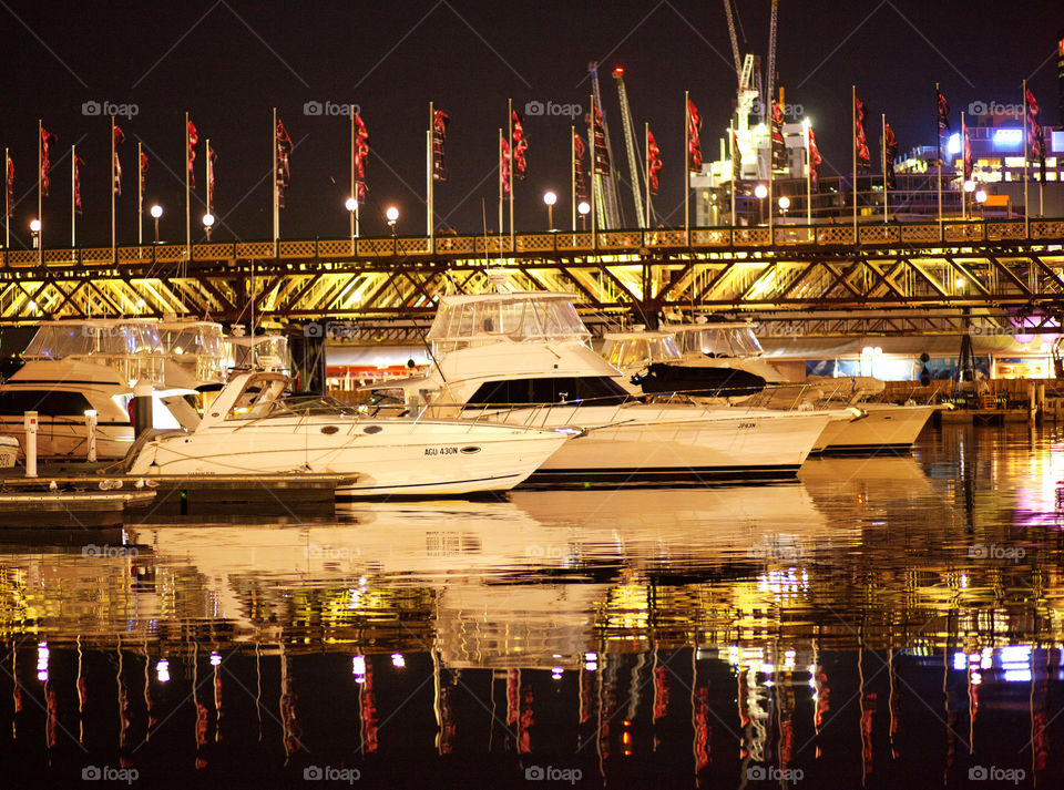 City nigh lights reflecting the harbour