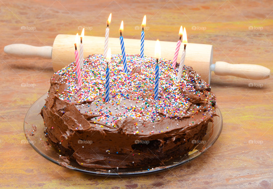 Happy Birthday, chocolate cake with candles