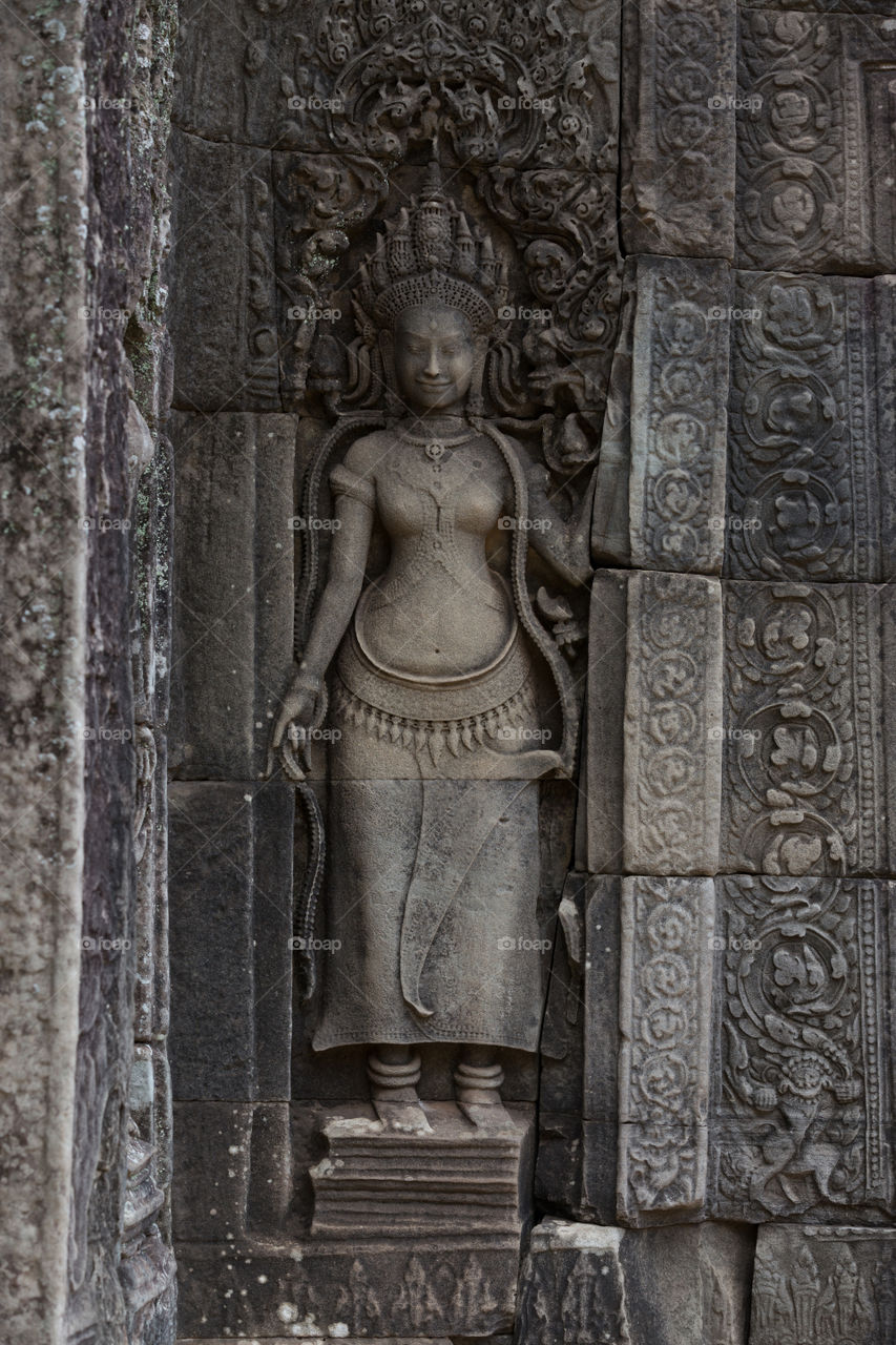 Carving inside temple in Siem Reap Cambodia 