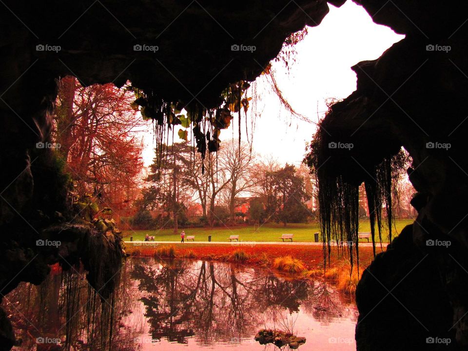 from inside the grotto