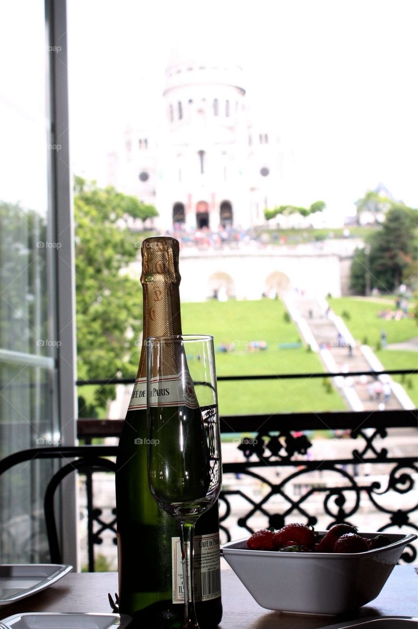 Party in Paris with wine and strawberries