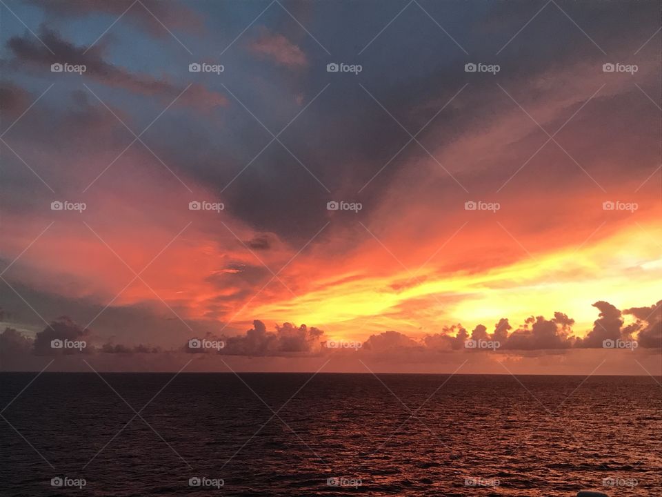 A beautiful sunset from a cruise ship