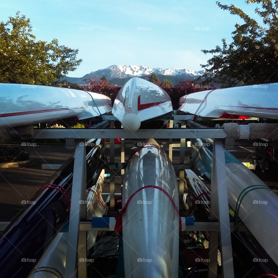 Rowing trailer. Olympic Mountains in the background