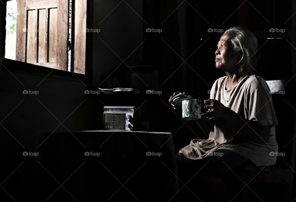 Grandma with a cup of hot tea