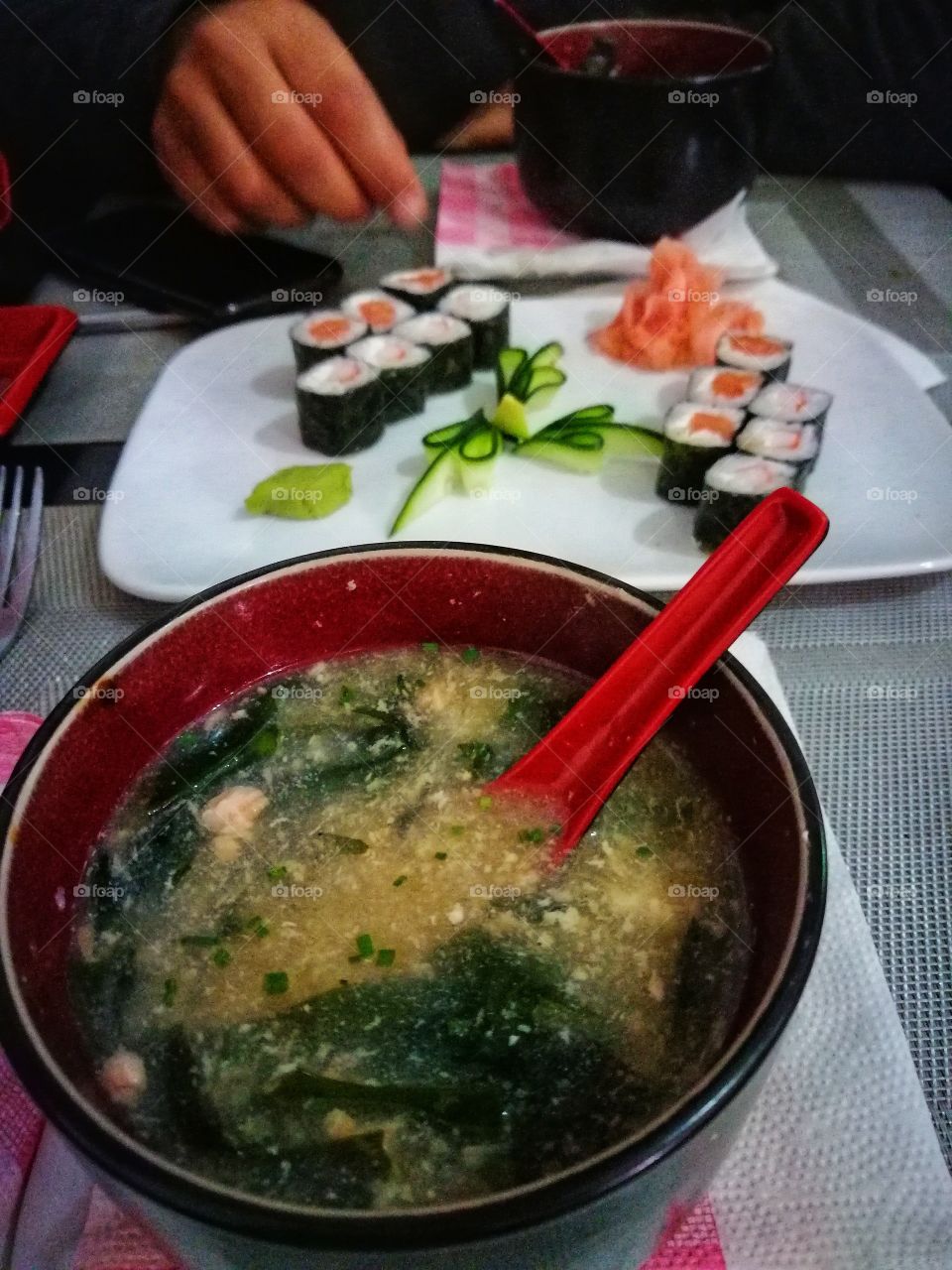 Sushi and fish soup