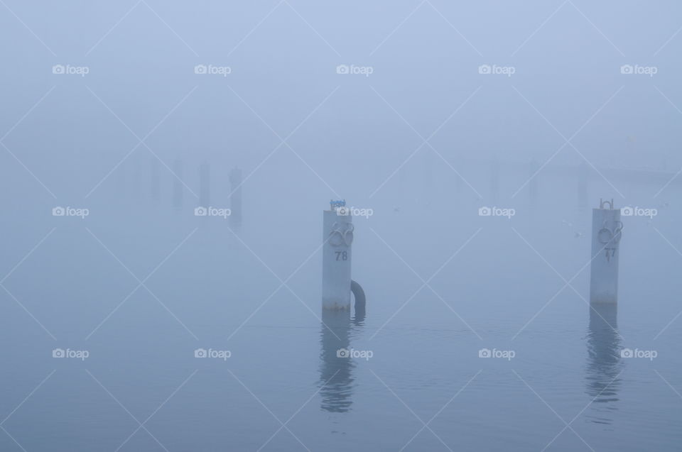 foggy morning in port at the Baltic sea coast in Poland